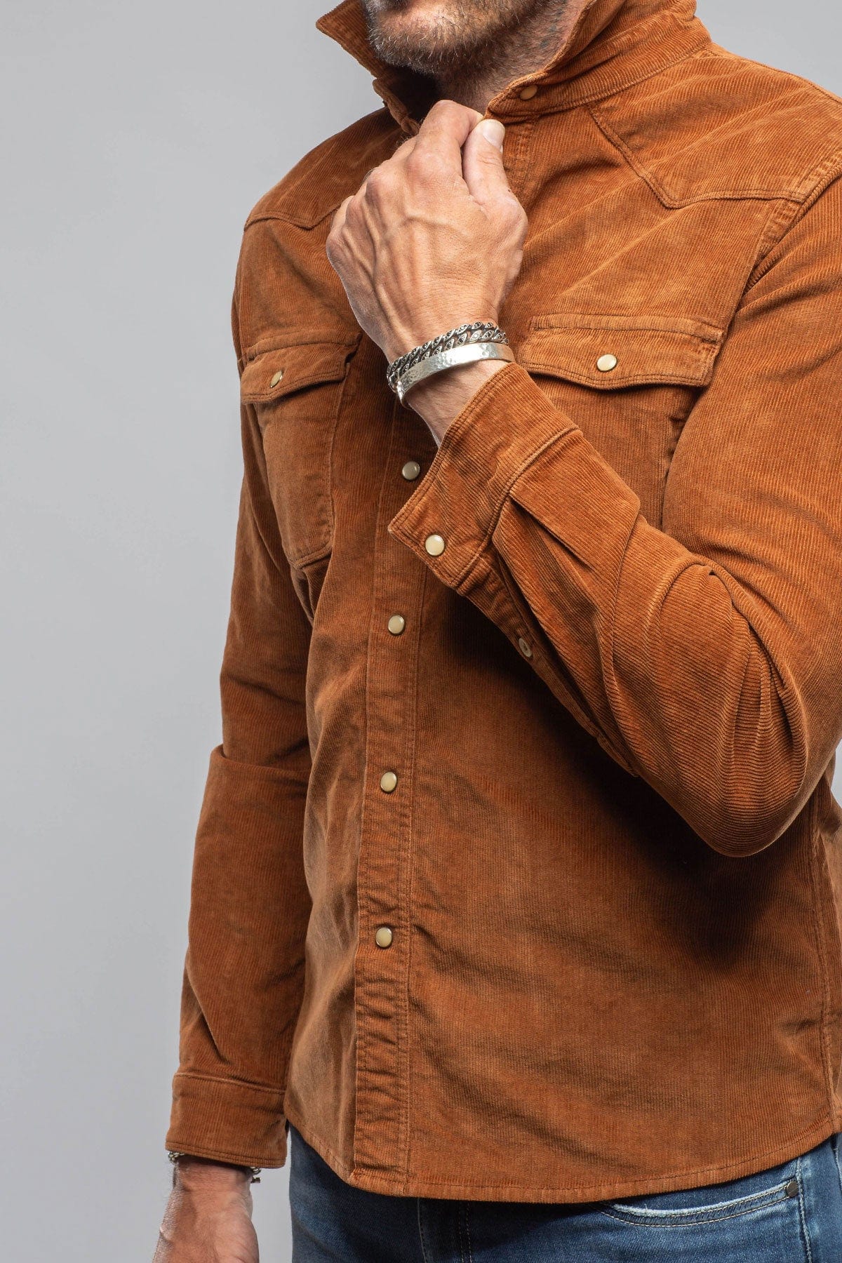 Axel's Premium Denim Prime Western Corduroy Snap Shirt In Ruggine