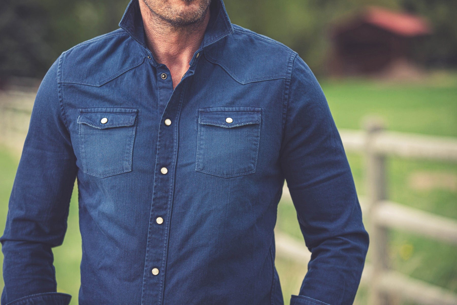 Ranger Colored Denim Snap Shirt In Blue Cina - AXEL'S