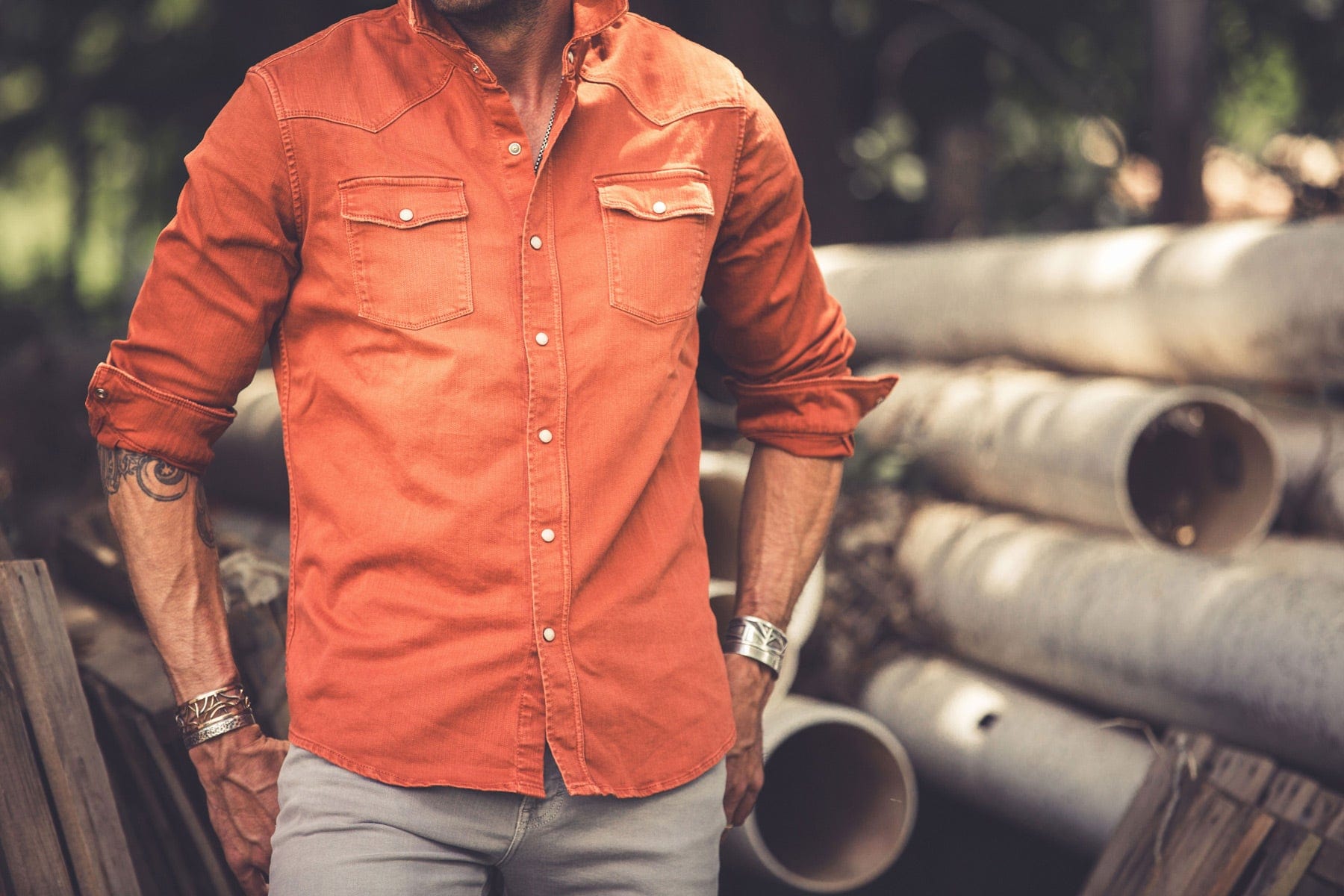 Ranger Colored Denim Snap Shirt In Coccio - AXEL'S