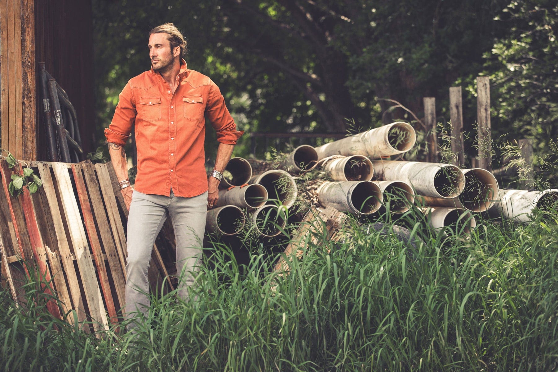Axel's Premium Denim | Ranger Colored Denim Snap Shirt In Coccio