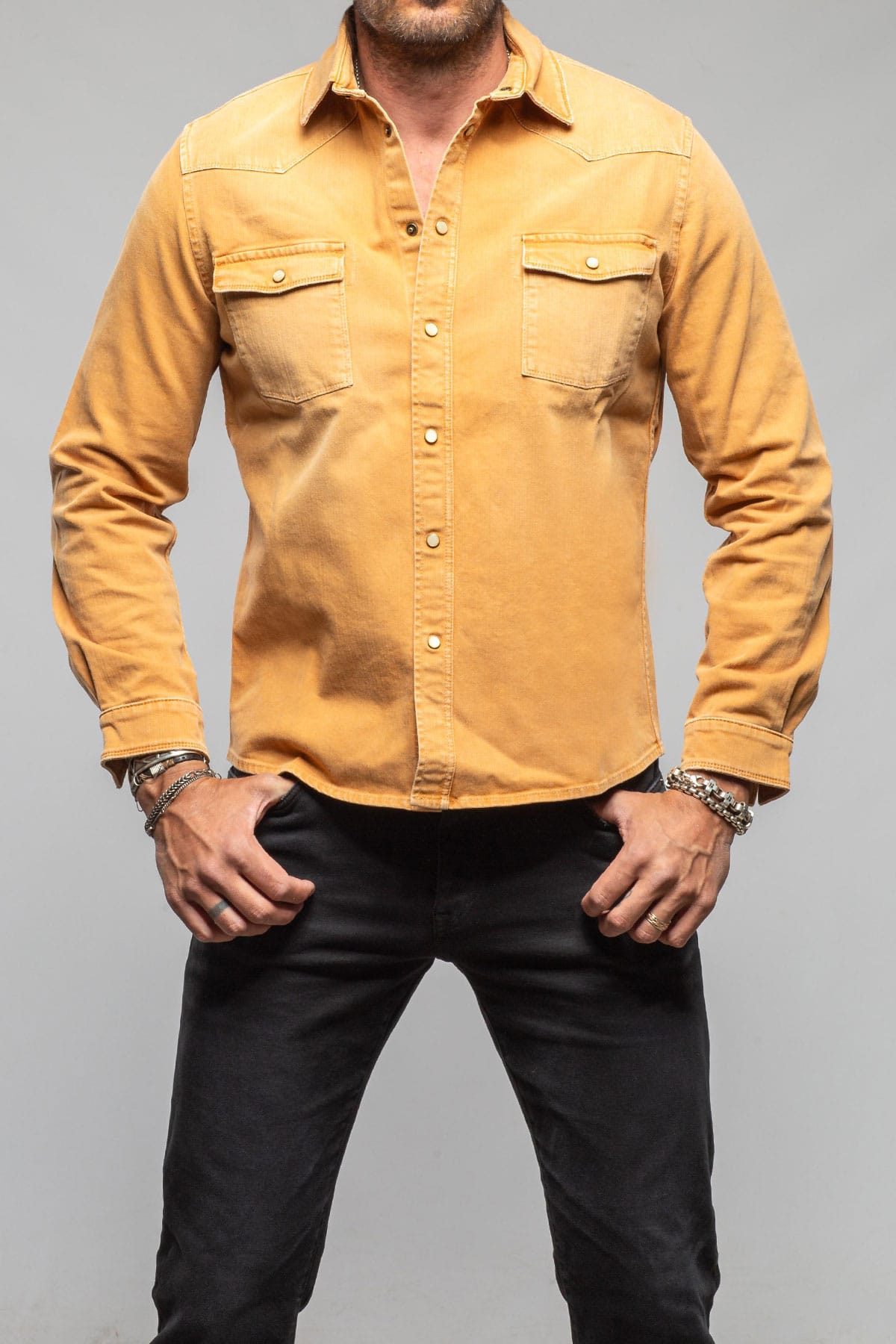 Axel's Premium Denim Ranger Colored Denim Snap Shirt In Melone