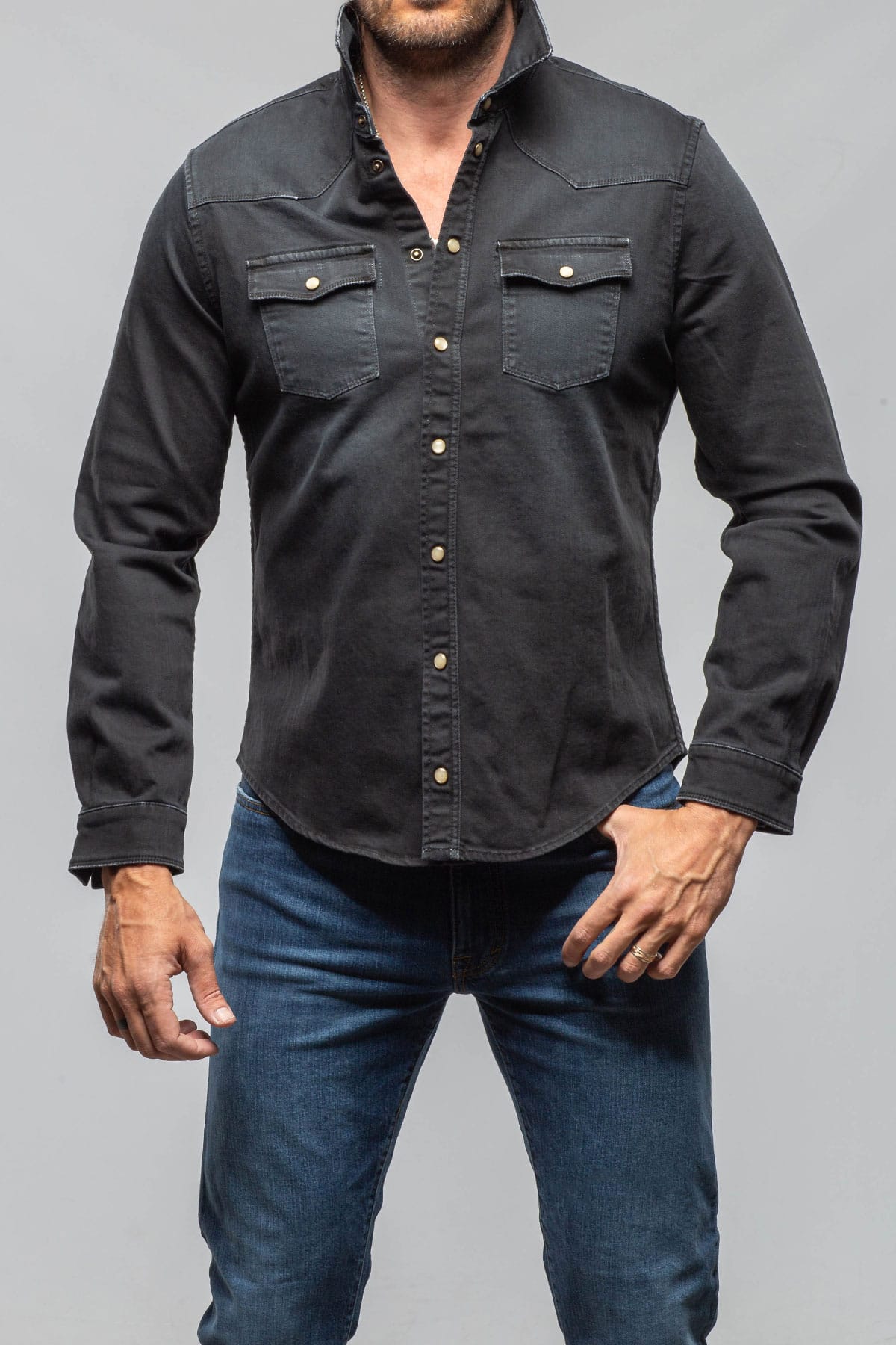 Ranger Colored Denim Snap Shirt In Nero - AXEL'S