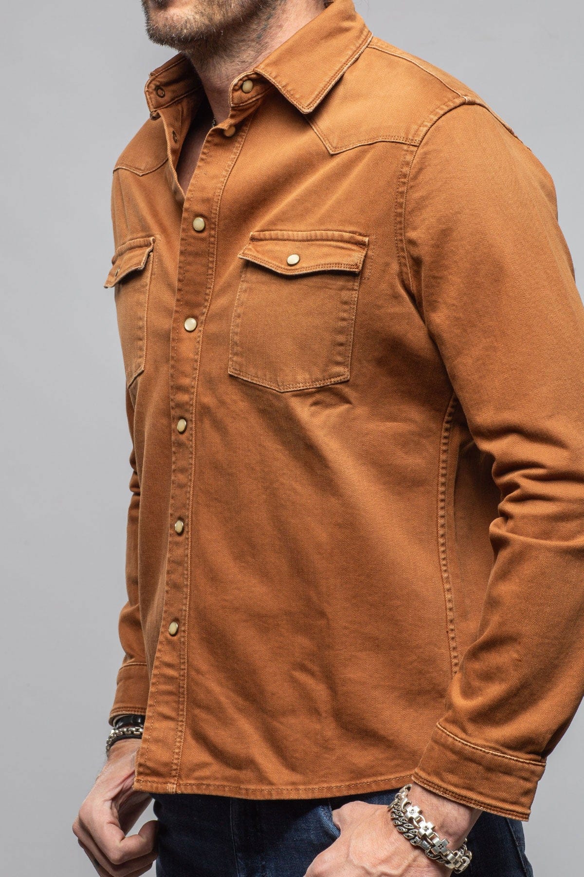 Axel's Premium Denim Ranger Colored Denim Snap Shirt In Ruggine