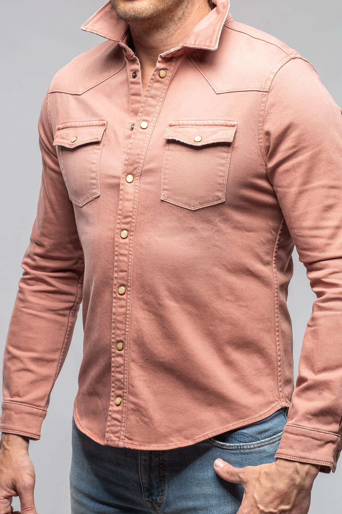 Ranger Colored Denim Snap Shirt In Terracotta - AXEL'S