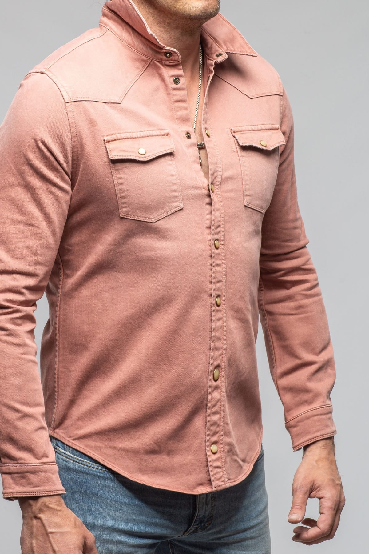 Ranger Colored Denim Snap Shirt In Terracotta - AXEL'S