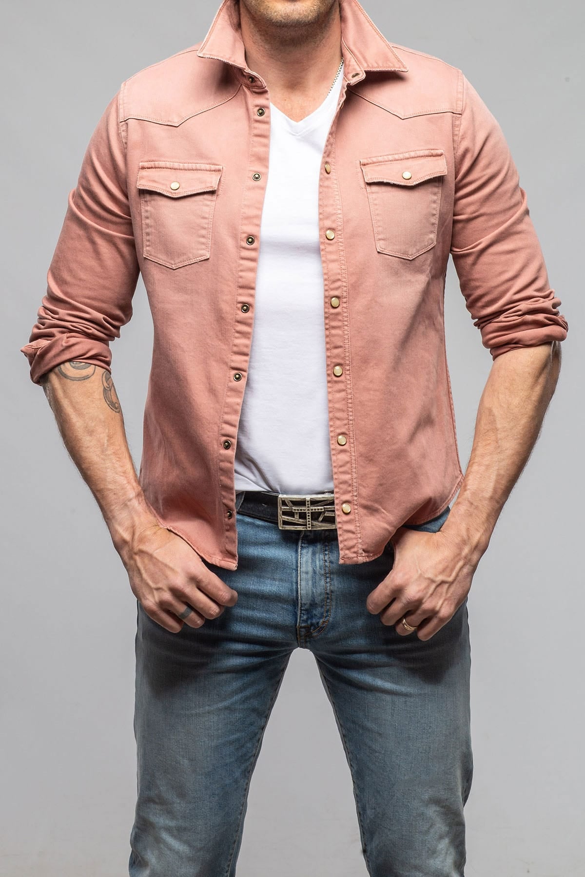 Ranger Colored Denim Snap Shirt In Terracotta - AXEL'S