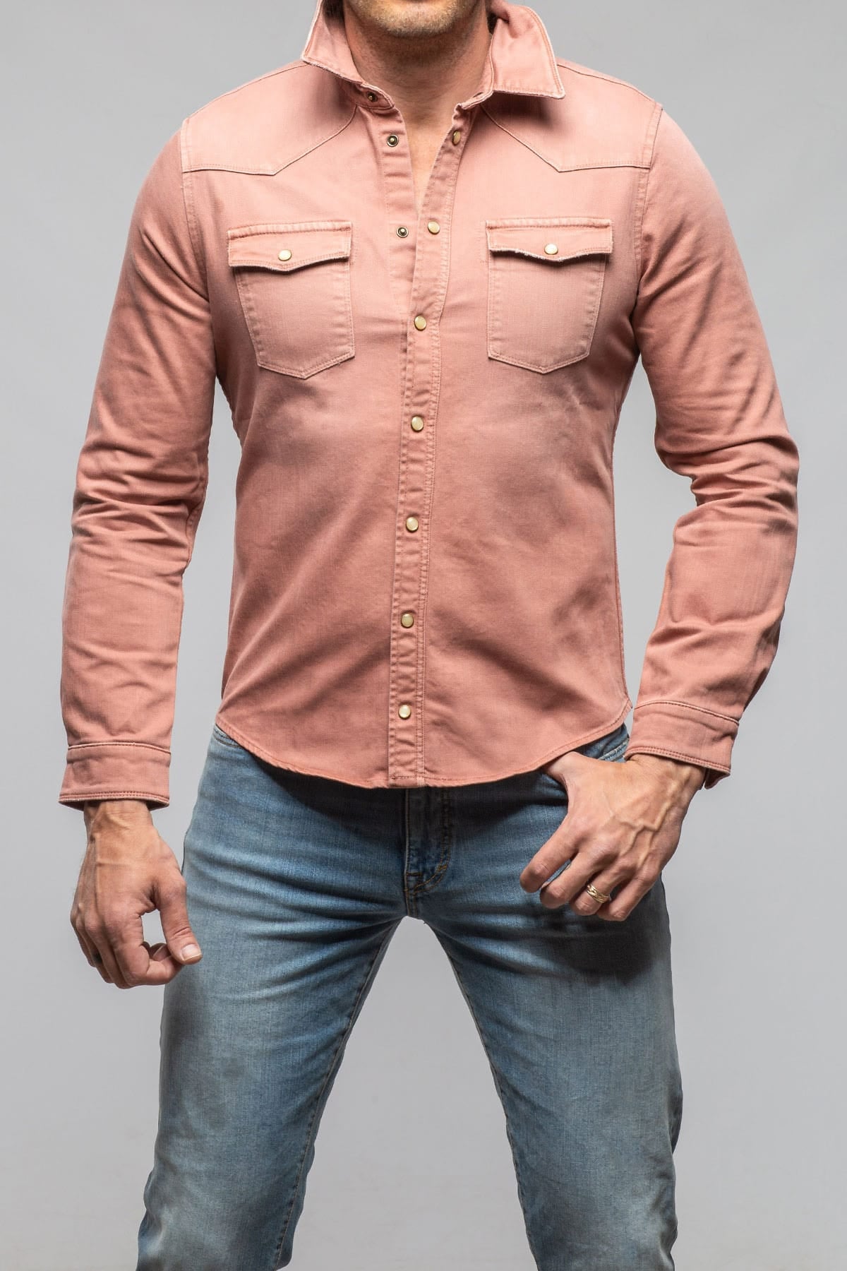 Axel's Premium Denim Ranger Colored Denim Snap Shirt In Terracotta