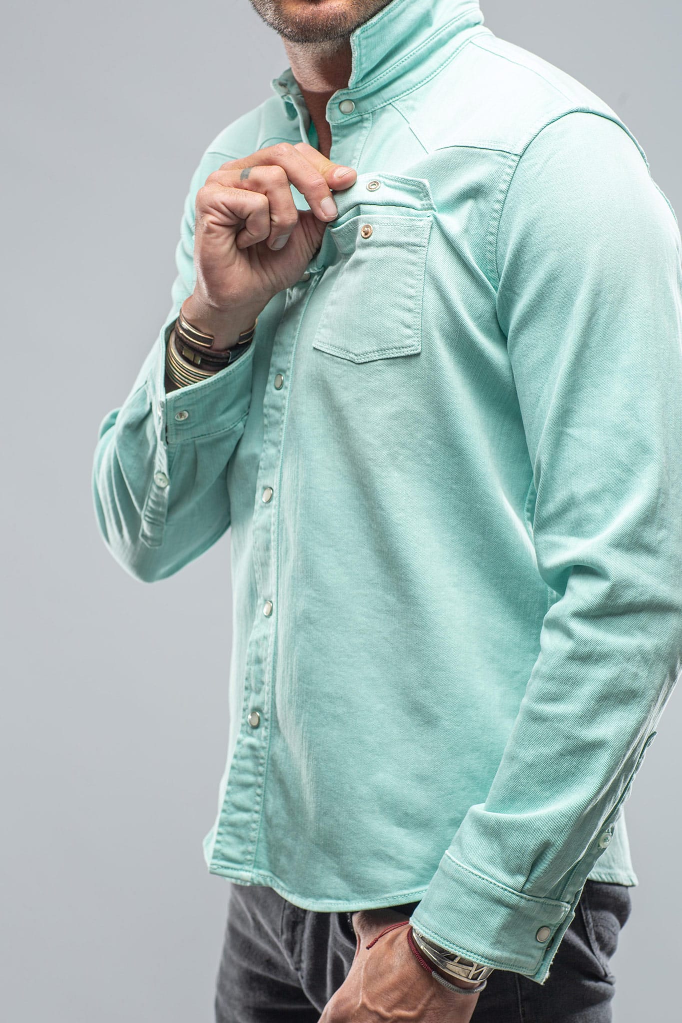 Axel's Premium Denim Ranger Colored Snap Shirt In Spearmint | Mens - Snap Shirts