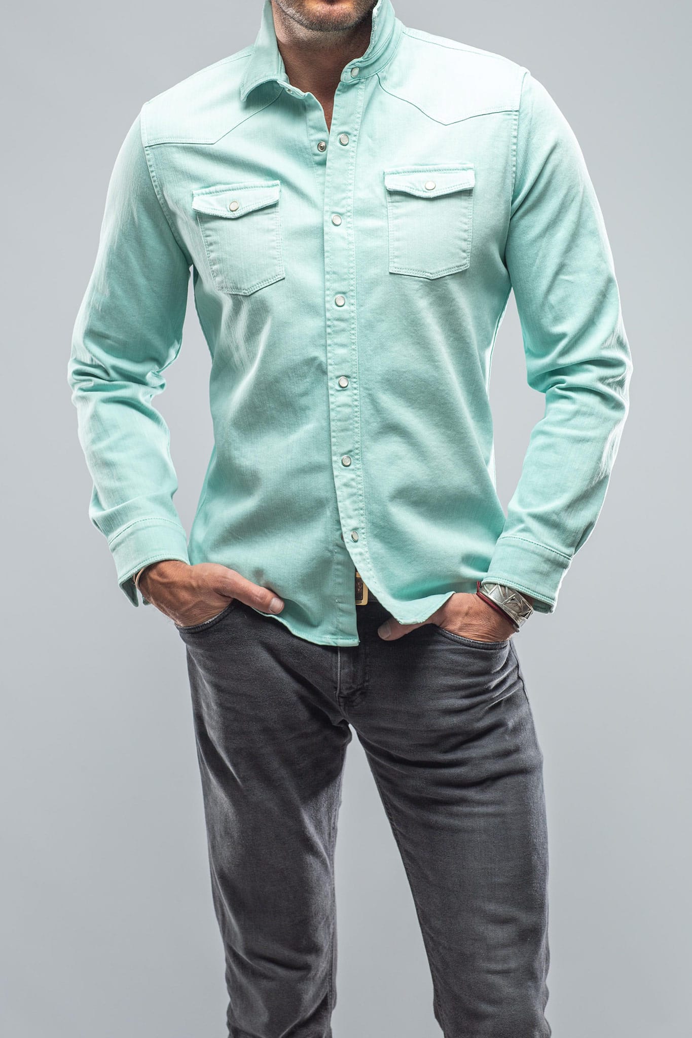 Axel's Premium Denim Ranger Colored Snap Shirt In Spearmint | Mens - Snap Shirts