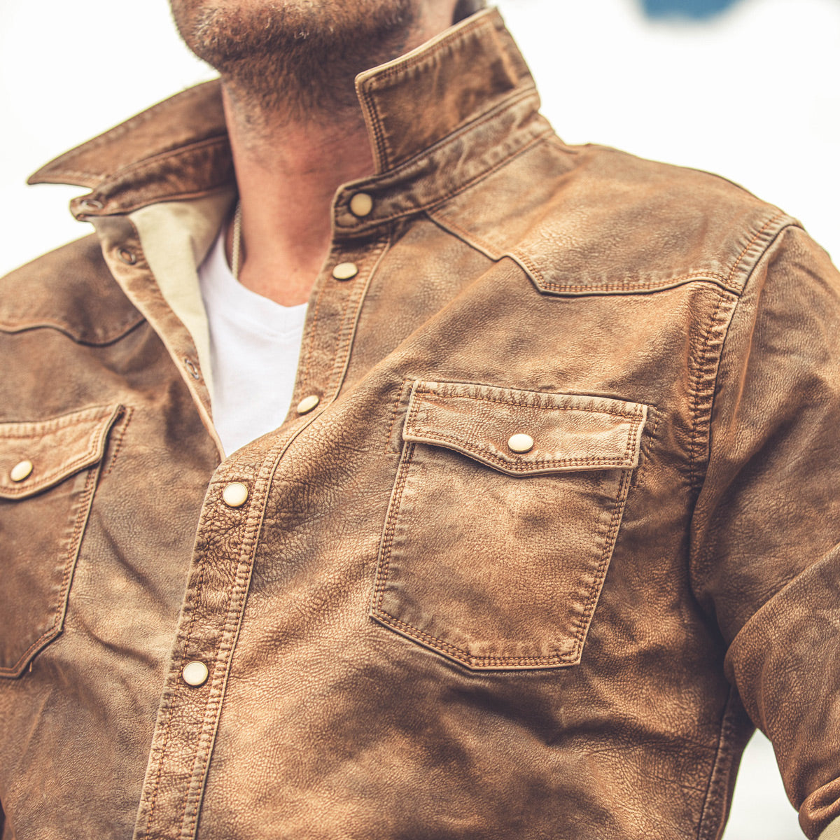 Rawlins Sueded Snap Shirt In Tobacco - AXEL'S