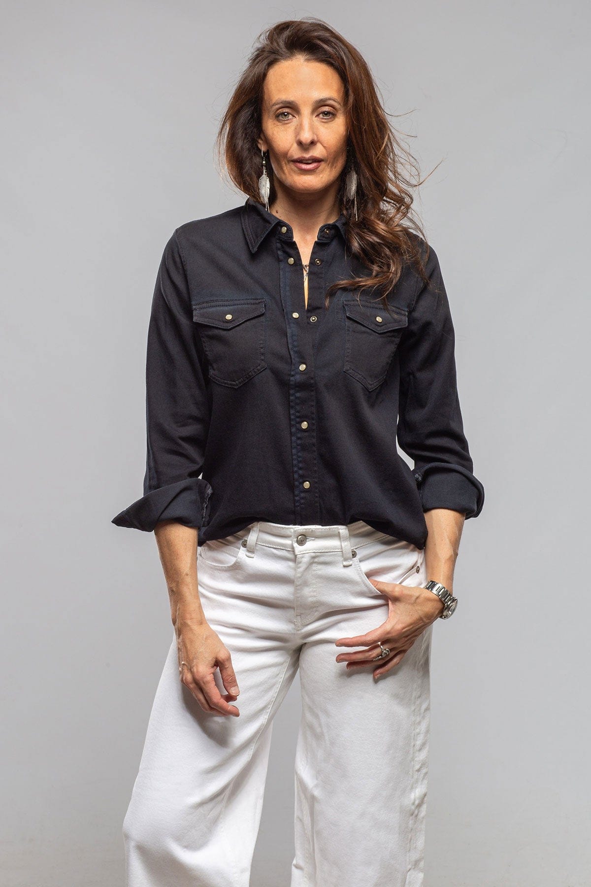 Axel's Premium Denim Ricky Western Chambray Shirt In Blue/Black