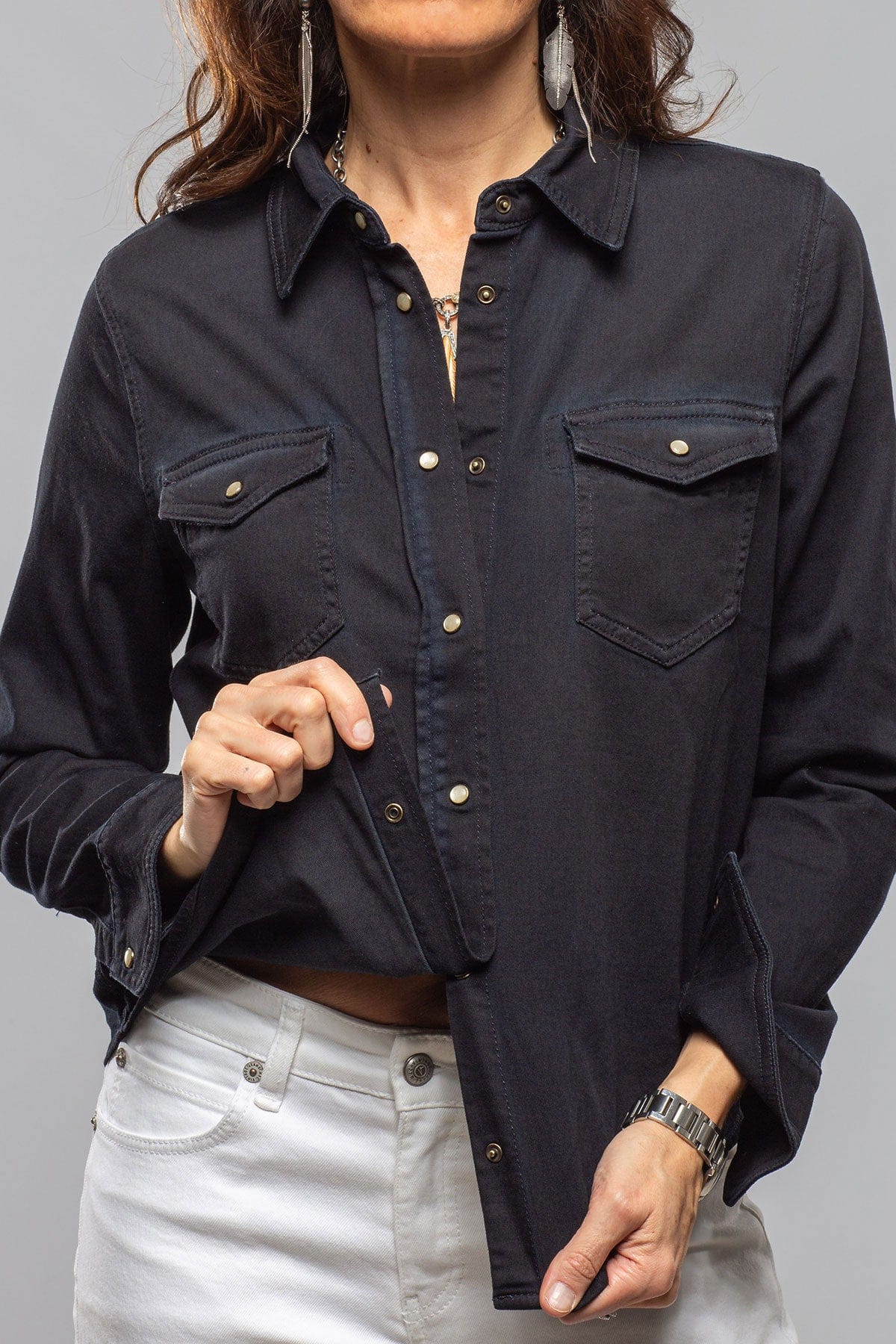 Axel's Premium Denim Ricky Western Chambray Shirt In Blue/Black