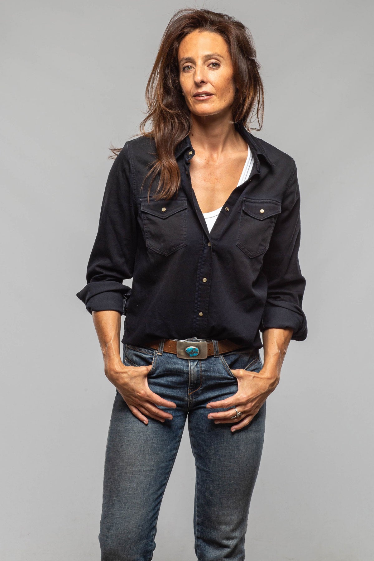 Ricky Western Chambray Shirt In Blue/Black Overdye - AXEL'S
