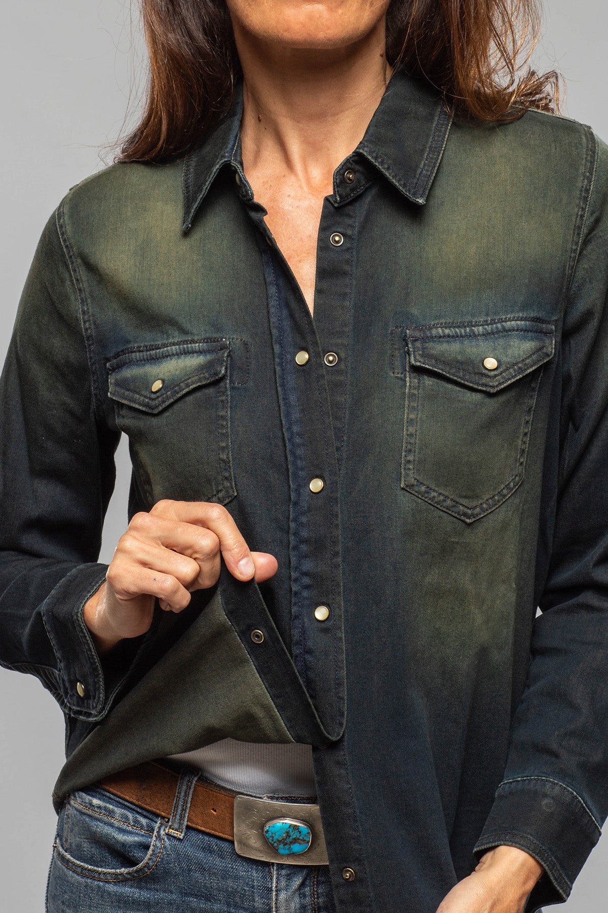 Ricky Western Chambray Shirt In Iguana Overdye - AXEL'S