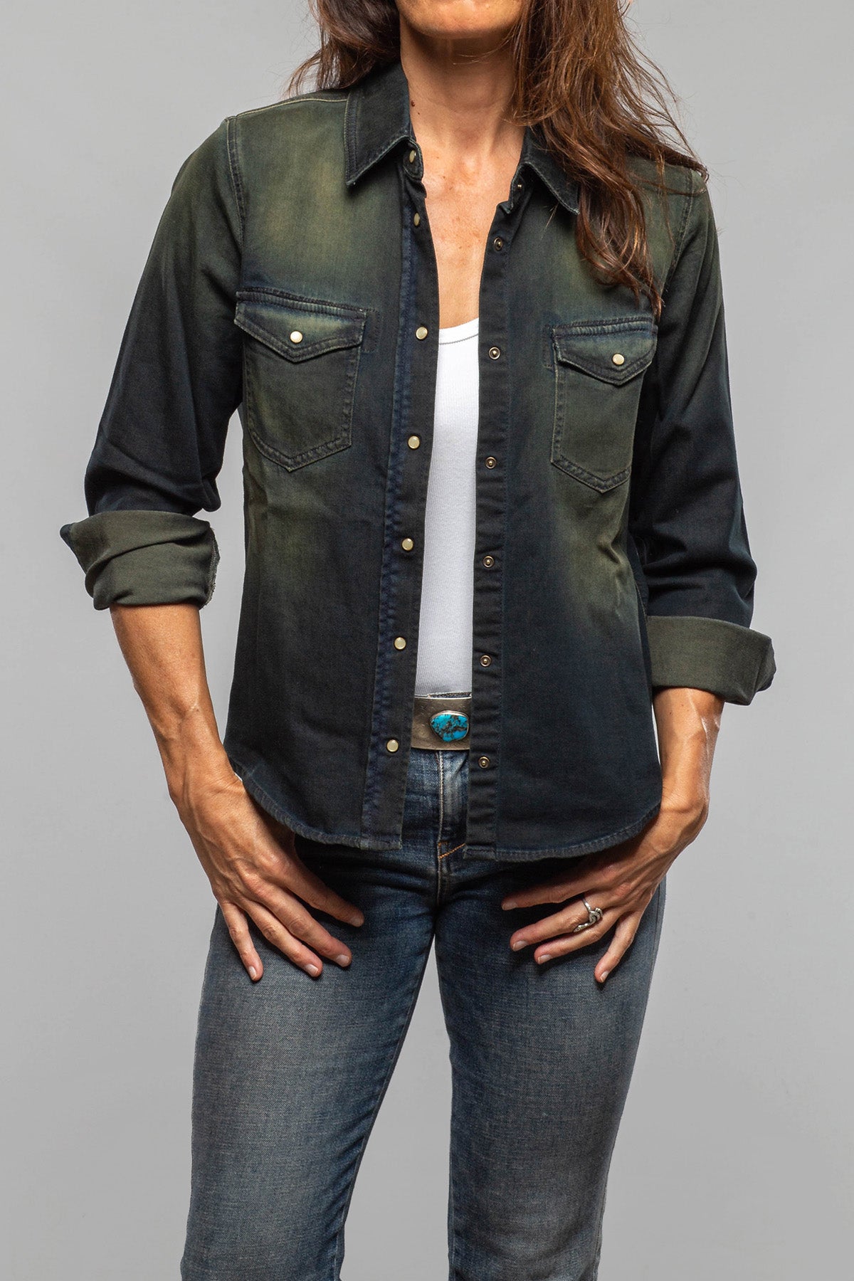 Ricky Western Chambray Shirt In Iguana Overdye - AXEL'S