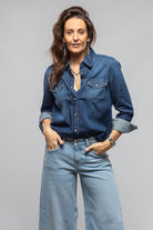 Axel's Premium Denim Ricky Western Chambray Shirt In Mid Dark Blue Ladies - Snap Shirts