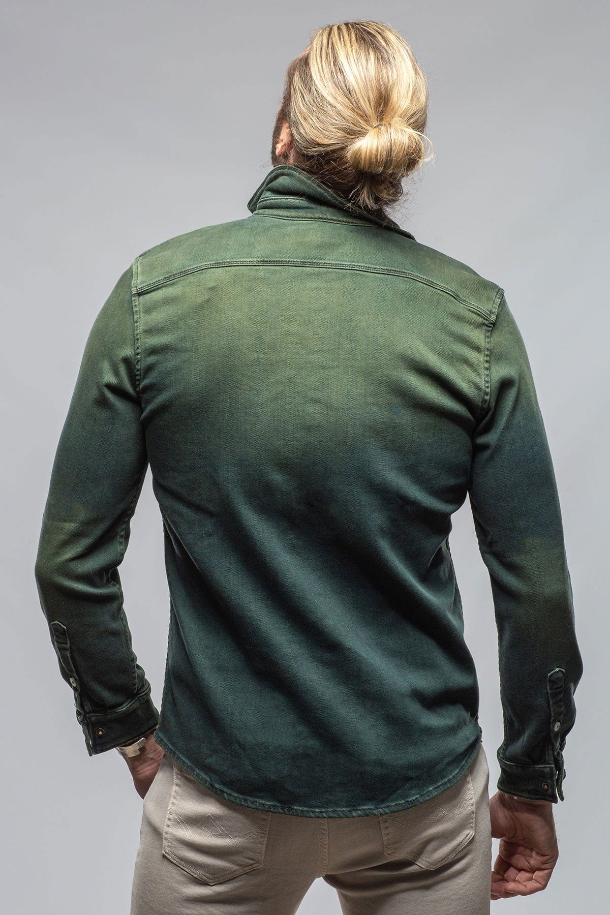 Axel's Premium Denim Roper Over-Dyed Western Snap Shirt In Avocado