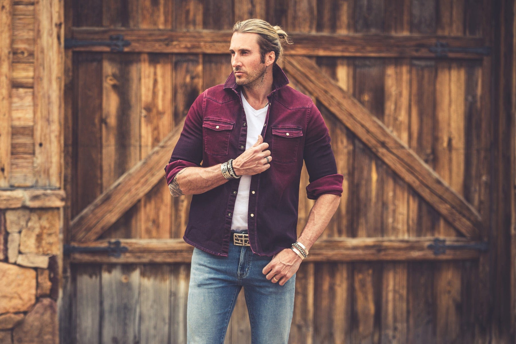 Axel's Premium Denim Roper Over-Dyed Western Snap Shirt In Bordeaux Mens - Snap Shirts