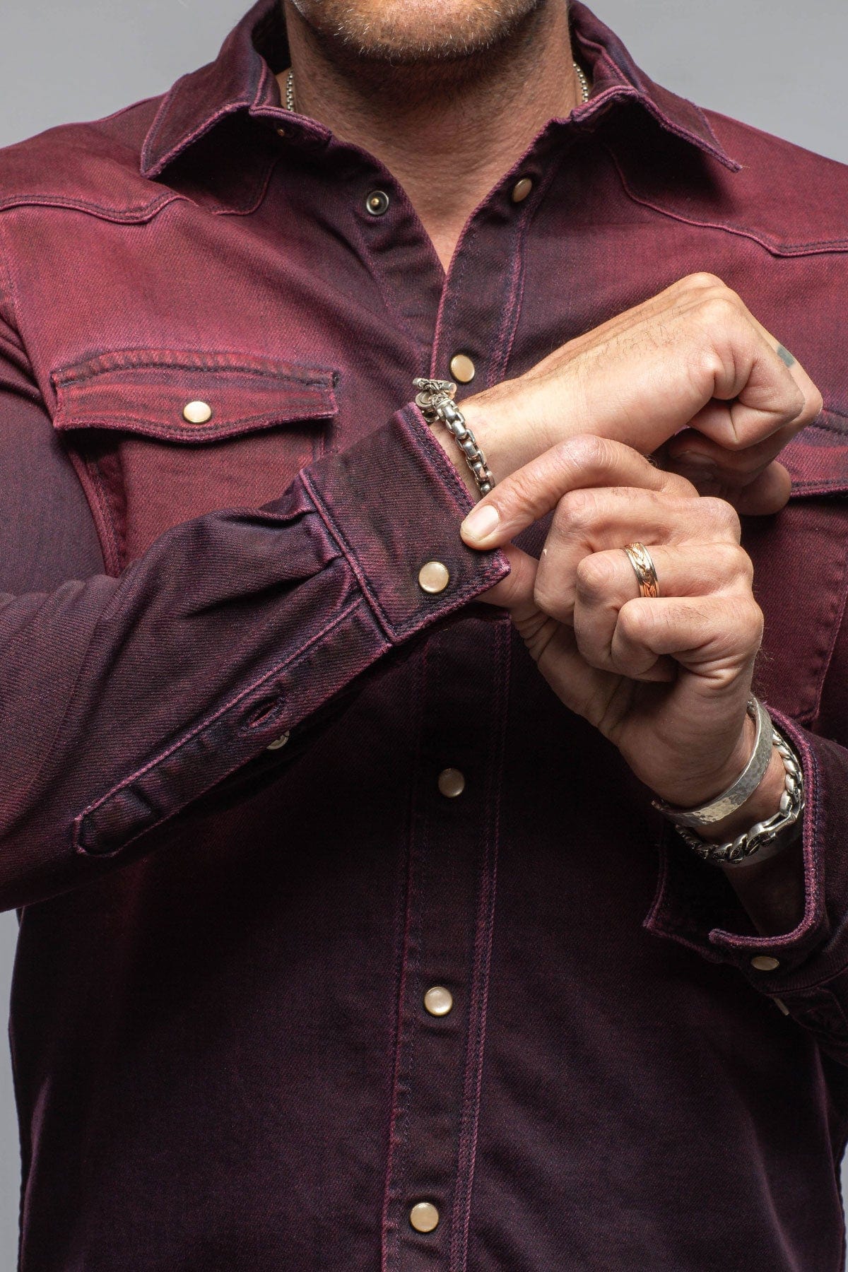 Axel's Premium Denim Roper Over-Dyed Western Snap Shirt In