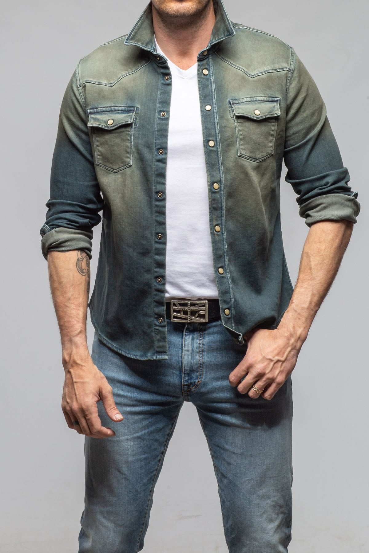 Roper Over-Dyed Western Snap Shirt In Cactus - AXEL'S