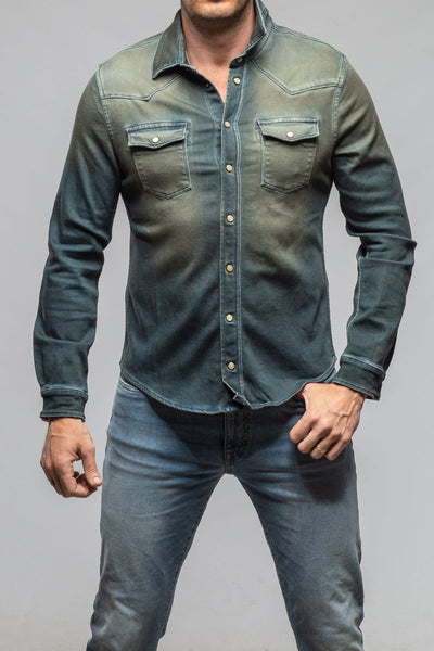 Axel's Premium Denim Roper Over-Dyed Western Snap Shirt In Cactus