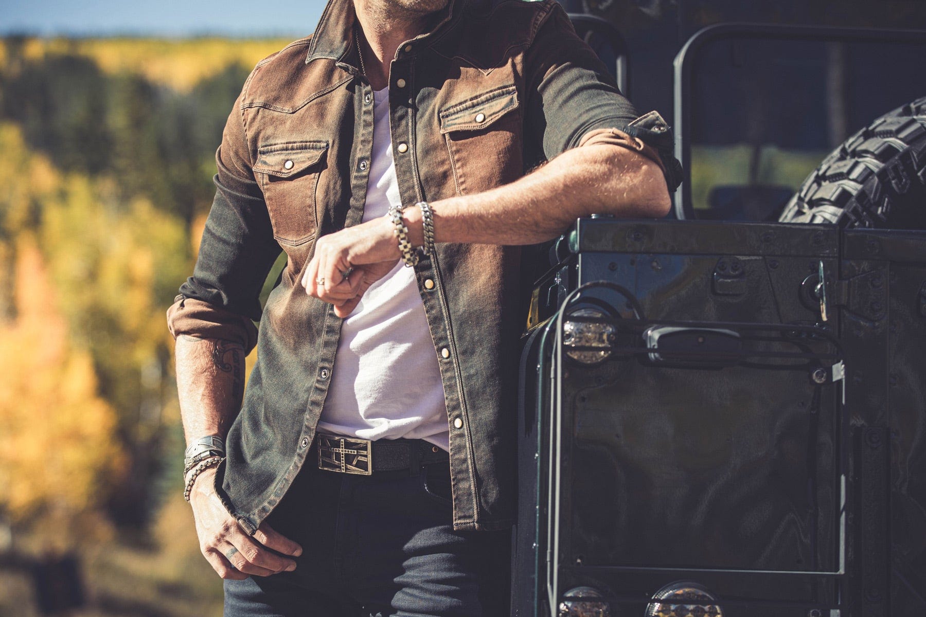 Axel's Premium Denim Roper Over-Dyed Western Snap Shirt In Desert