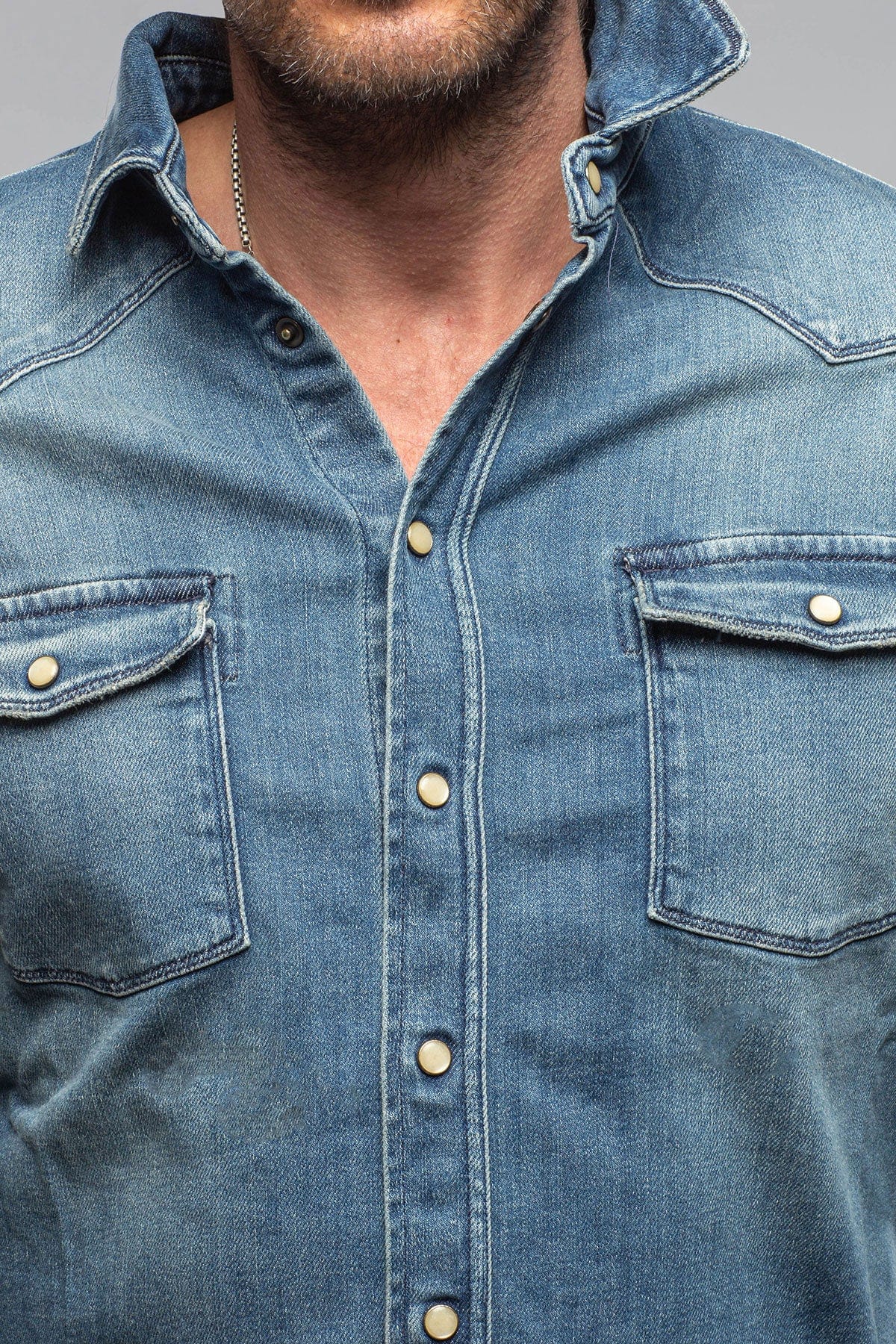Axel's Premium Denim Roper Over-Dyed Western Snap Shirt In Mid Blue Mens - Snap Shirts