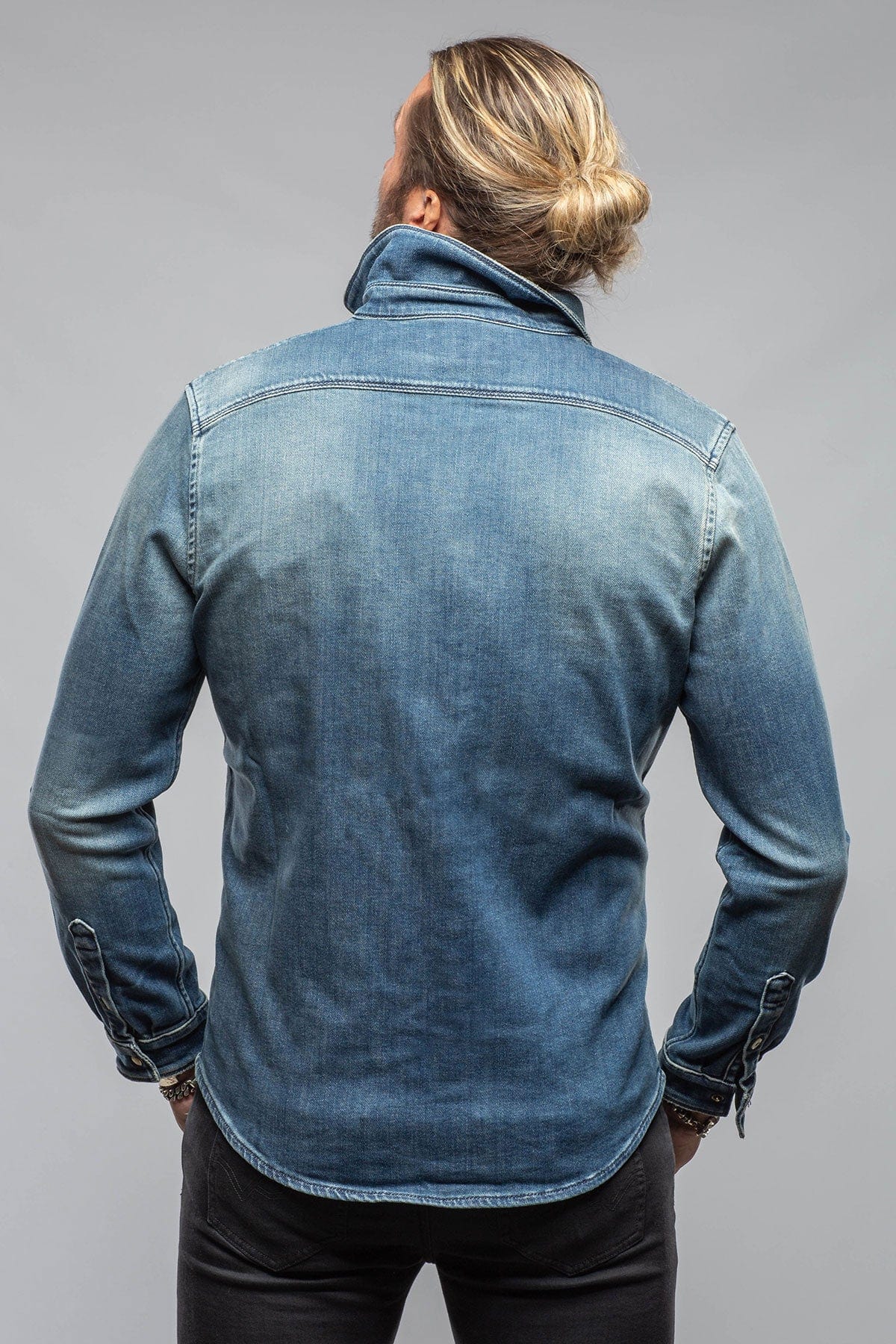 Axel's Premium Denim Roper Over-Dyed Western Snap Shirt In Mid Blue Mens - Snap Shirts