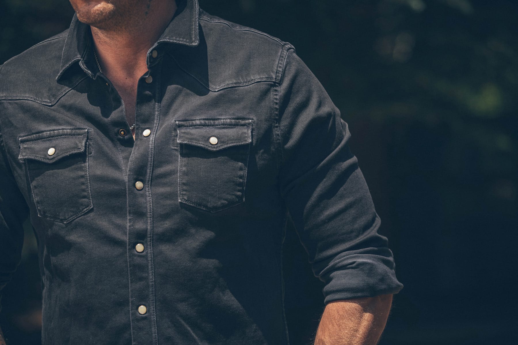 Axel's Premium Denim Roper Over-Dyed Western Snap Shirt In Nero Mens - Snap Shirts