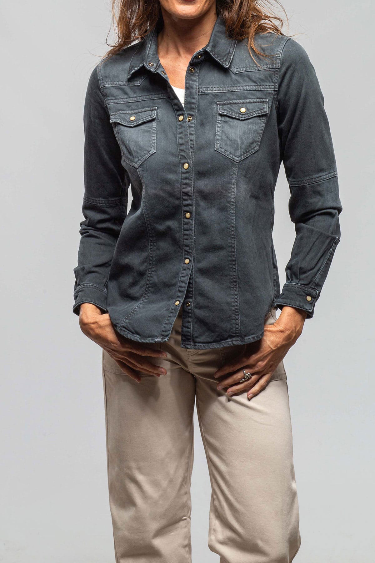 Sweetwater Denim Snap Shirt In Anthracite - AXEL'S