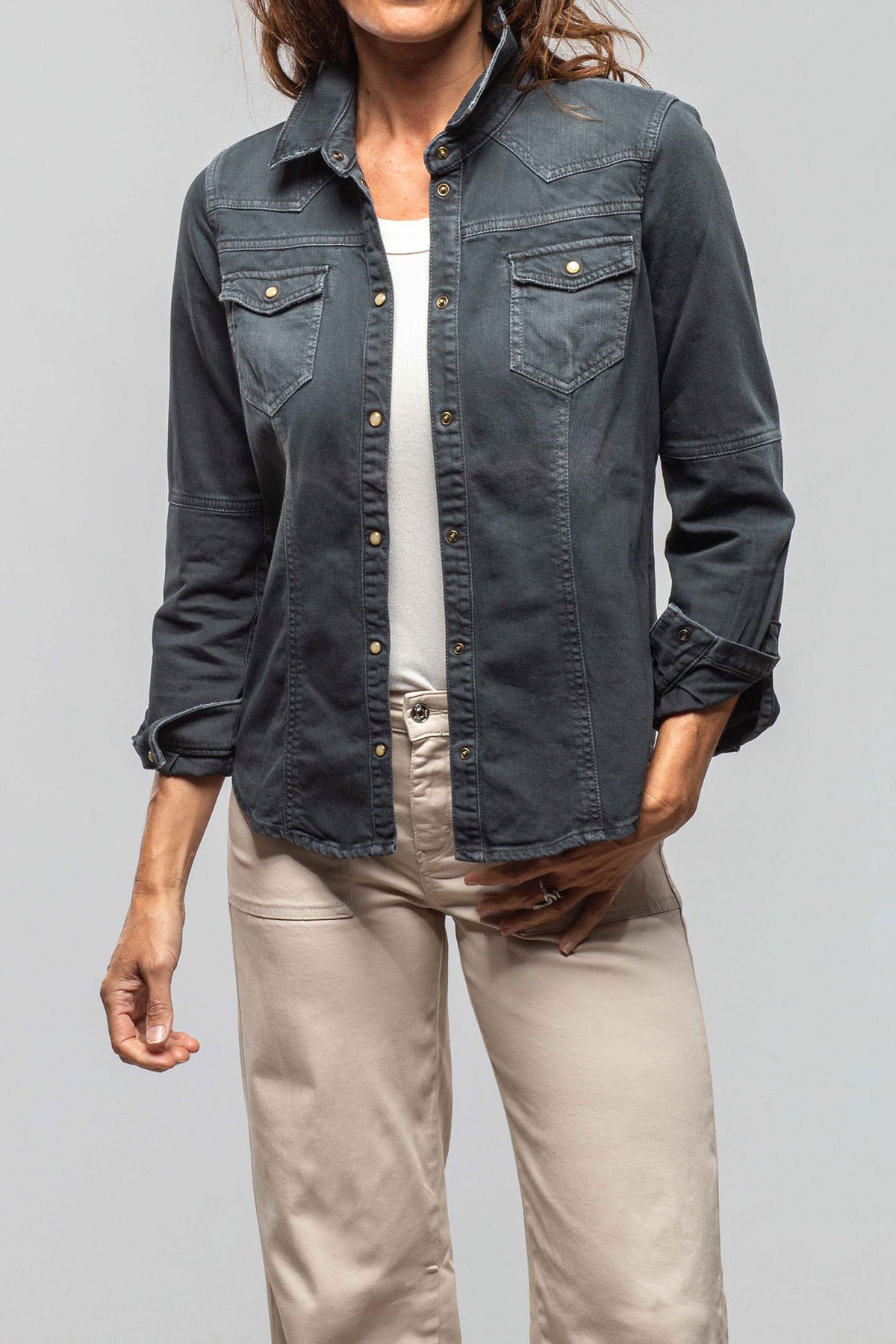 Sweetwater Denim Snap Shirt In Anthracite - AXEL'S