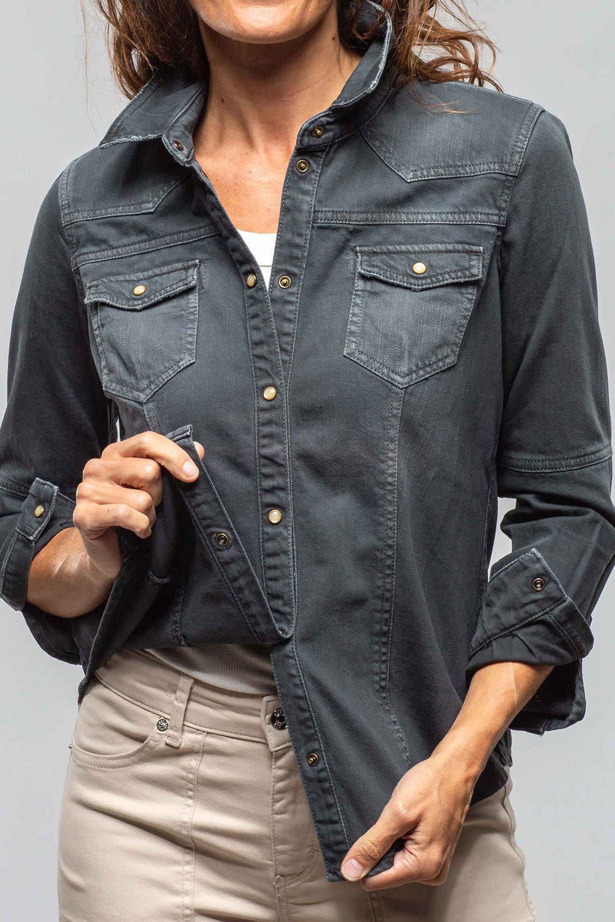 Sweetwater Denim Snap Shirt In Anthracite - AXEL'S
