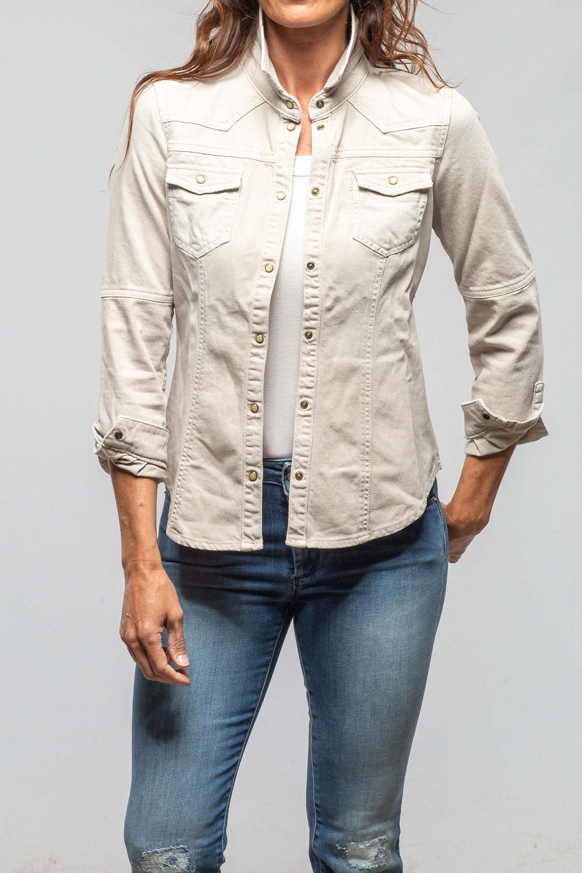 Sweetwater Denim Snap Shirt In Ecru - AXEL'S