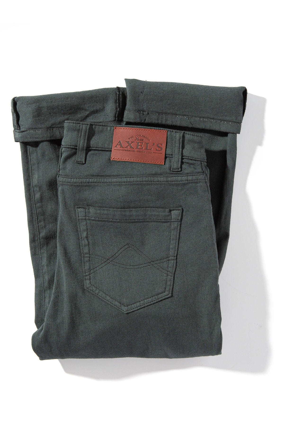 Axel's Premium Denim Winslow Cashmere Trouser In Verde Loden Mens - Pants - 5 Pocket