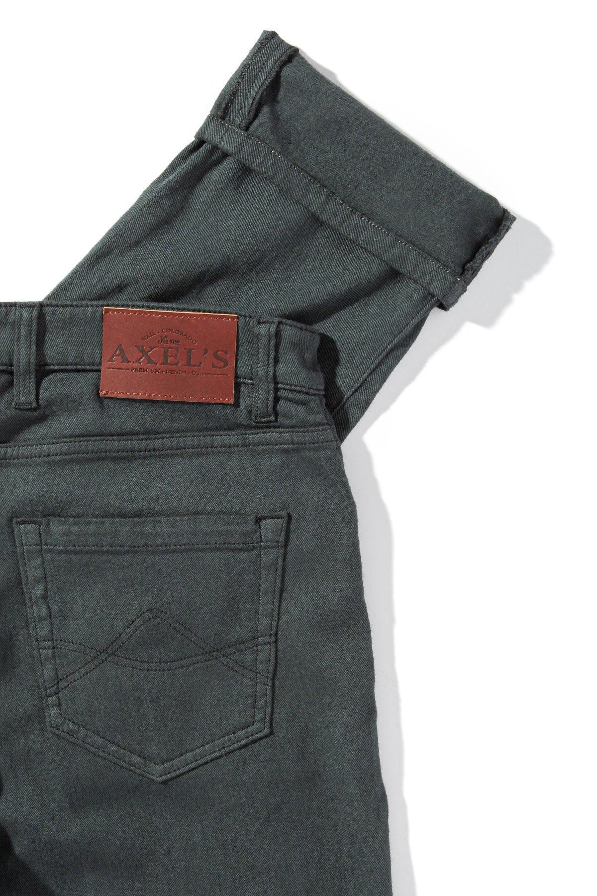 Axel's Premium Denim Winslow Cashmere Trouser In Verde Loden Mens - Pants - 5 Pocket