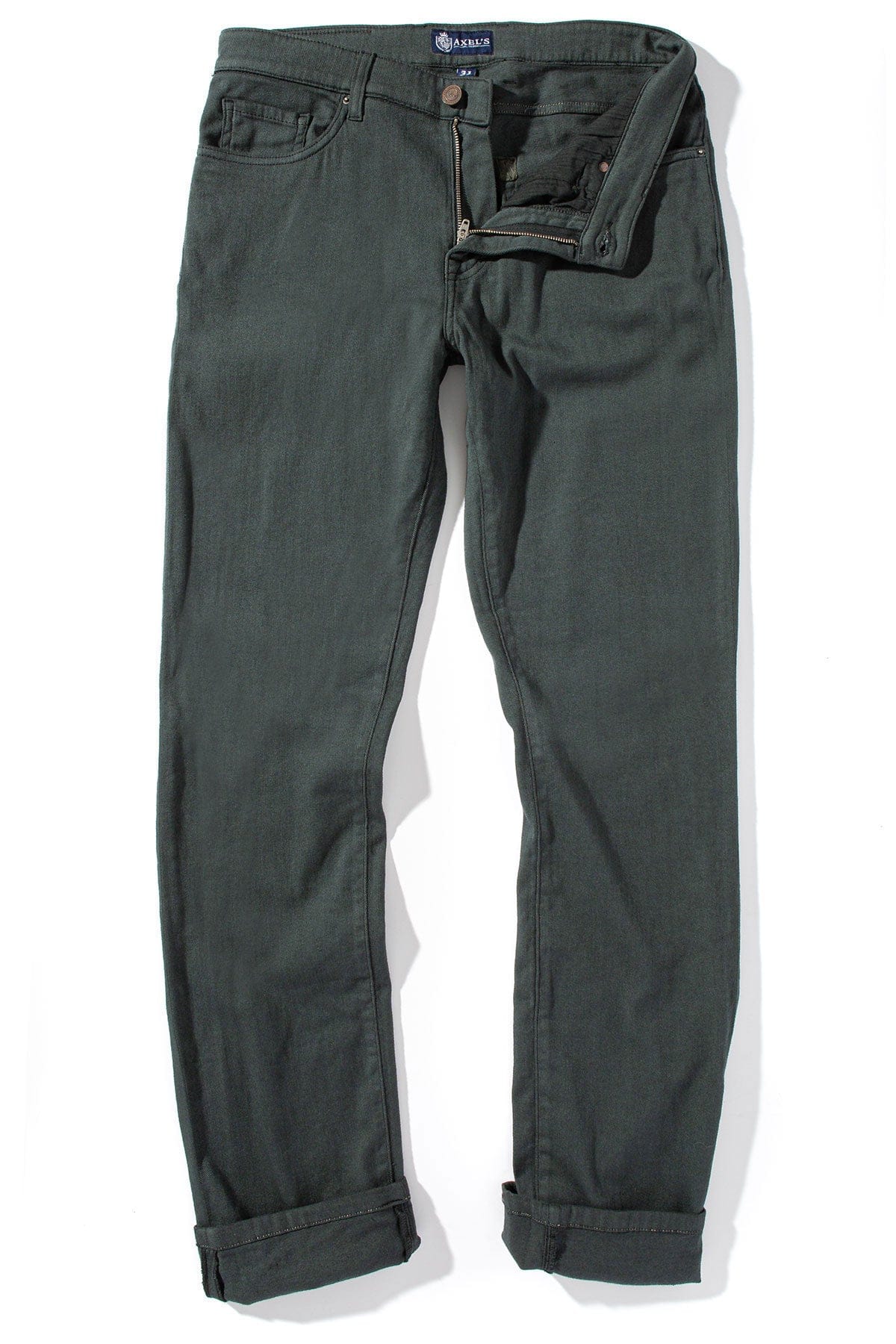 Axel's Premium Denim Winslow Cashmere Trouser In Verde Loden Mens - Pants - 5 Pocket
