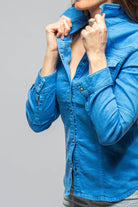 Yarmony Linen-Cotton Snap Shirt In Electric Blue - AXEL'S