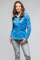 Axel's Premium Denim Yarmony Linen Cotton Denim Shirt In Electric Blue Ladies - Tops