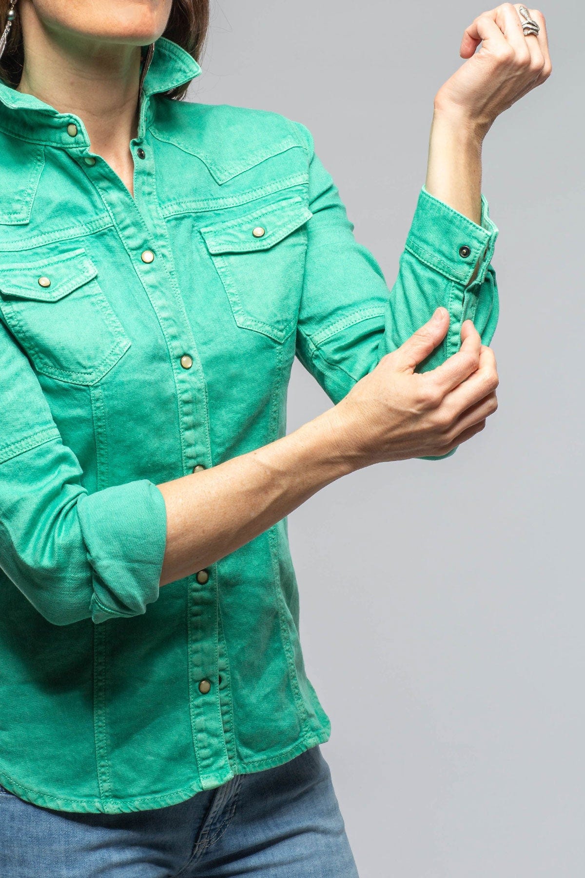 Yarmony Linen Cotton Denim Shirt In Kingman Turquoise - AXEL'S