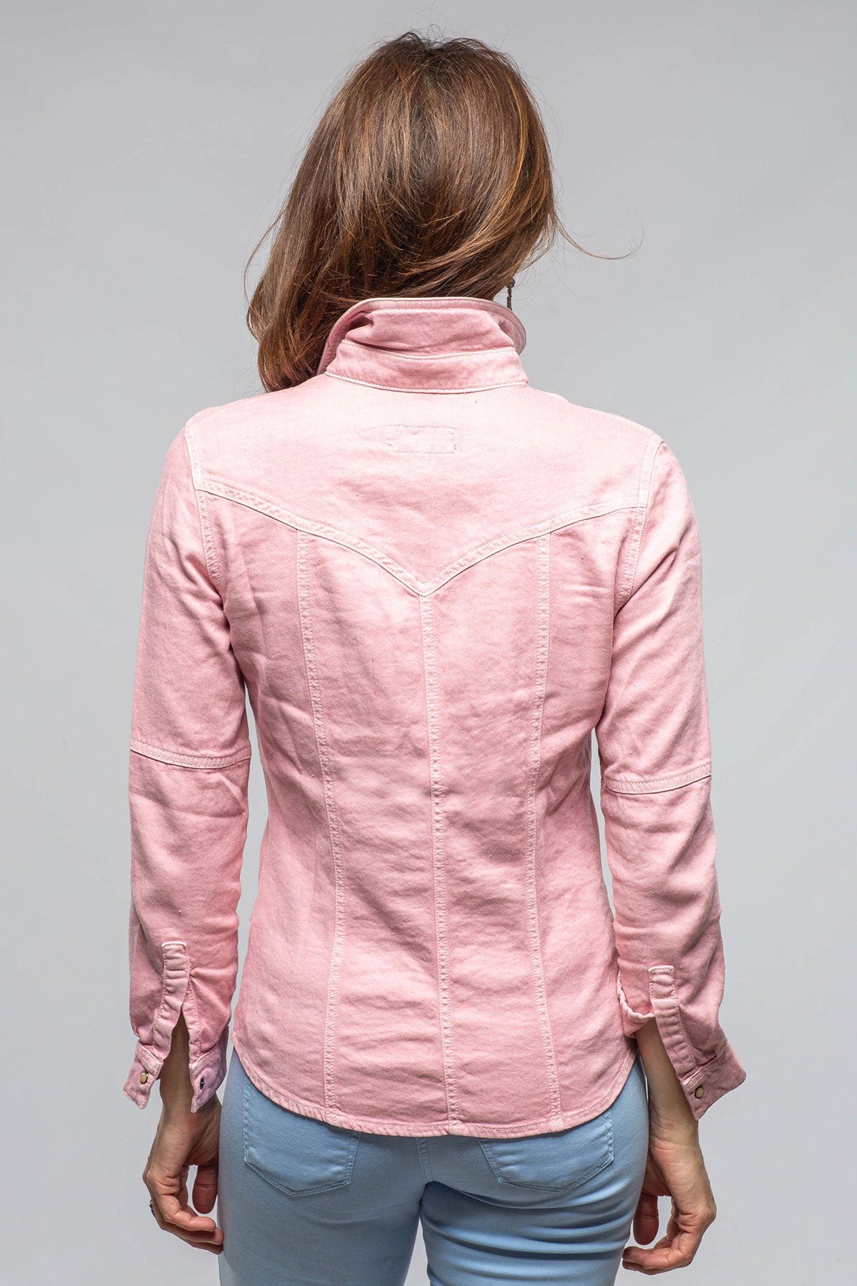 Axel's Premium Denim Yarmony Linen Cotton Denim Shirt In Pink Rose Ladies - Tops