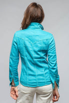 Axel's Premium Denim Yarmony Linen Cotton Denim Shirt In Turquoise Ladies - Tops