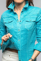 Yarmony Linen Cotton Denim Shirt In Turquoise - AXEL'S