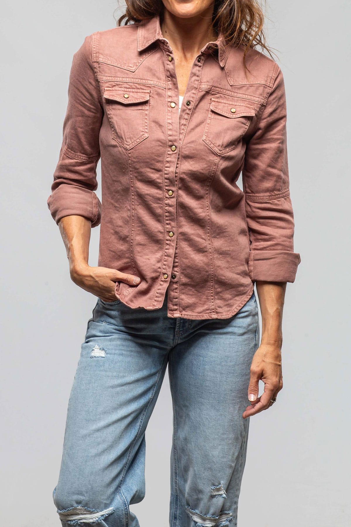 Yarmony Linen-Cotton Snap Shirt In Arrancio - AXEL'S