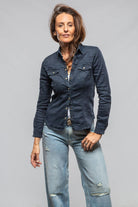 Axel's Premium Denim Yarmony Linen-Cotton Snap Shirt In Blu Di Prussia Ladies - Snap Shirts