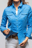 Yarmony Linen-Cotton Snap Shirt In Electric Blue - AXEL'S