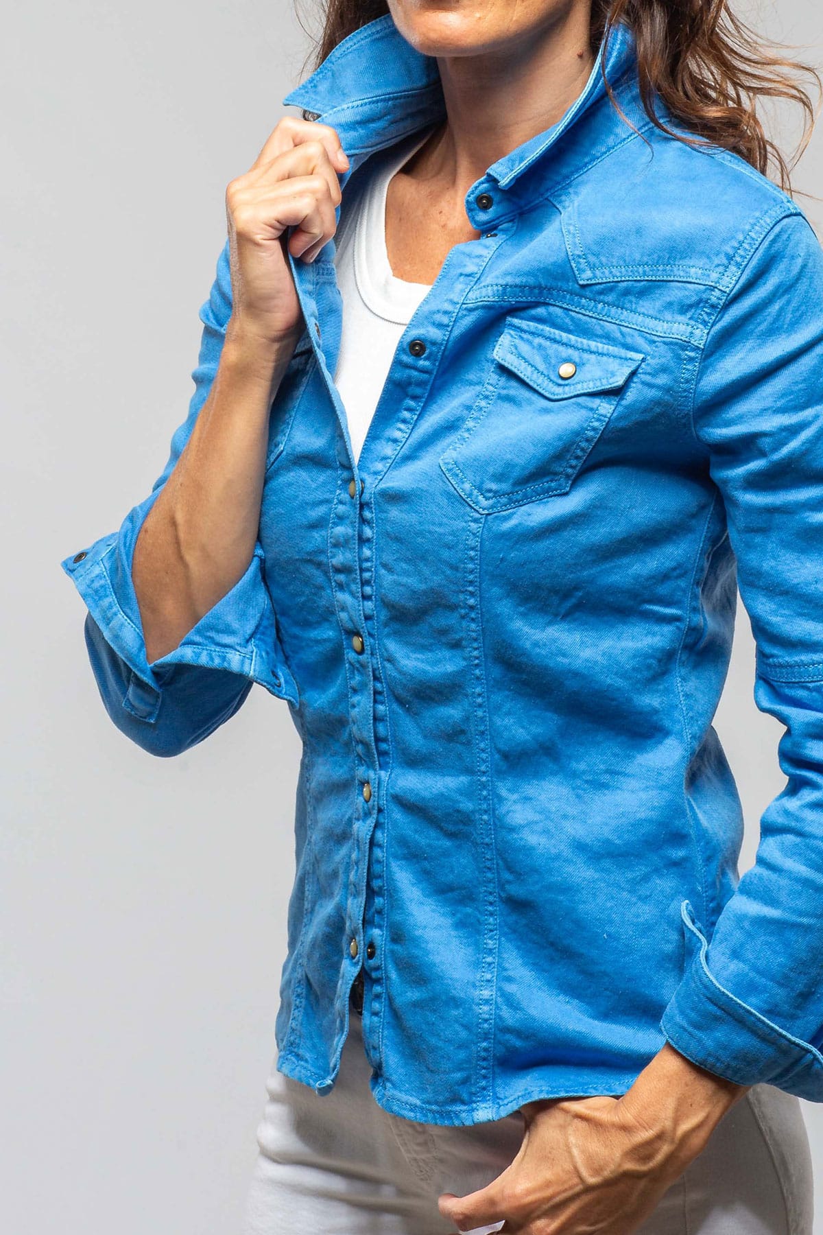 Yarmony Linen-Cotton Snap Shirt In Electric Blue - AXEL'S