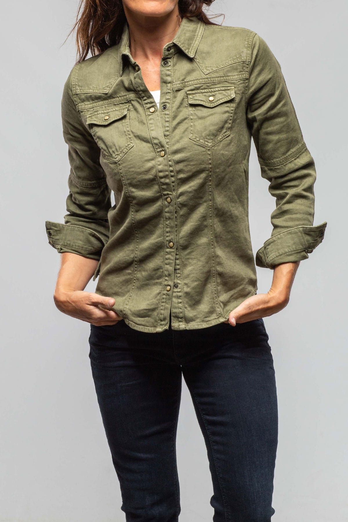 Yarmony Linen-Cotton Snap Shirt In Juniper - AXEL'S