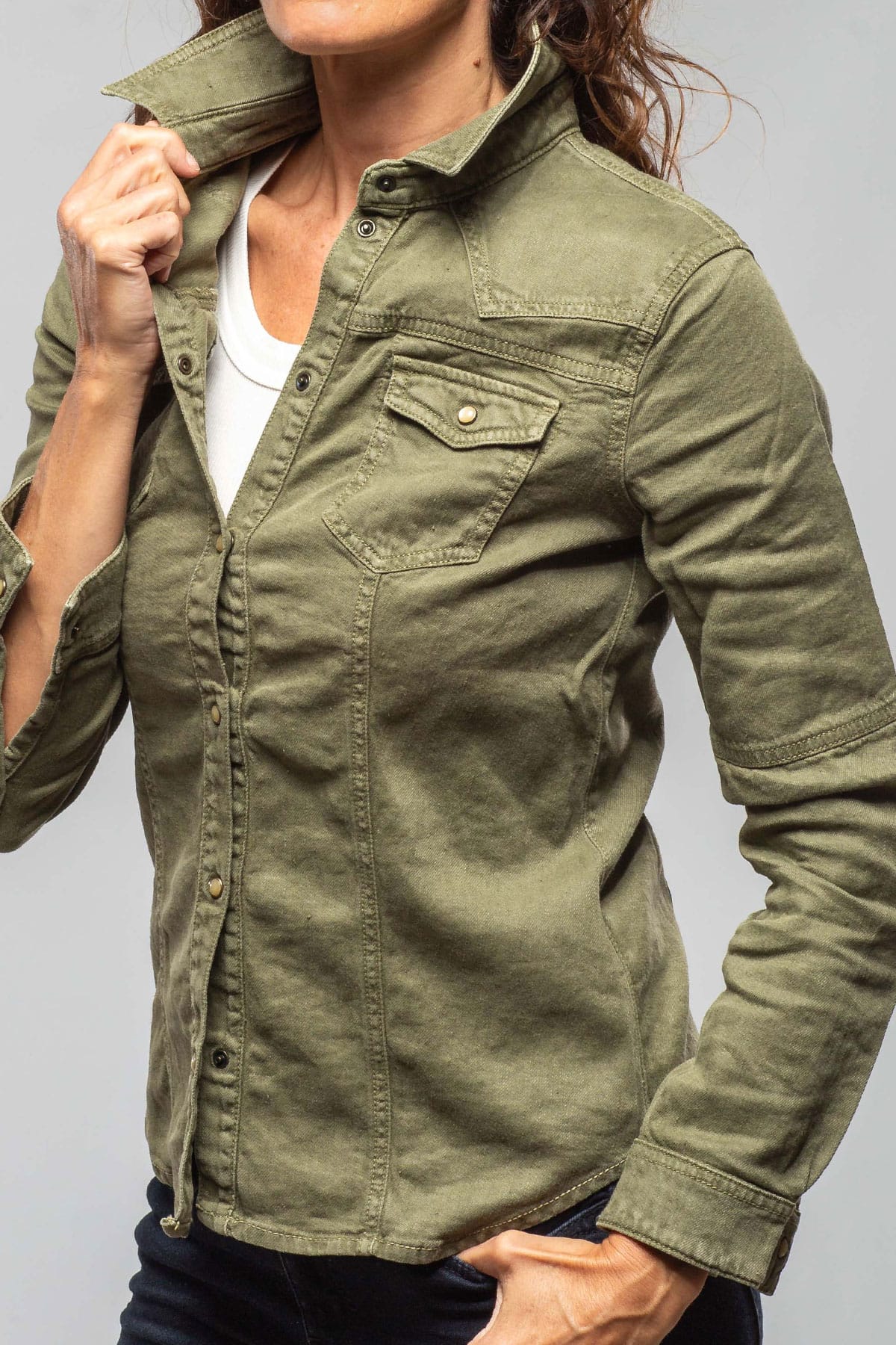 Yarmony Linen-Cotton Snap Shirt In Juniper - AXEL'S