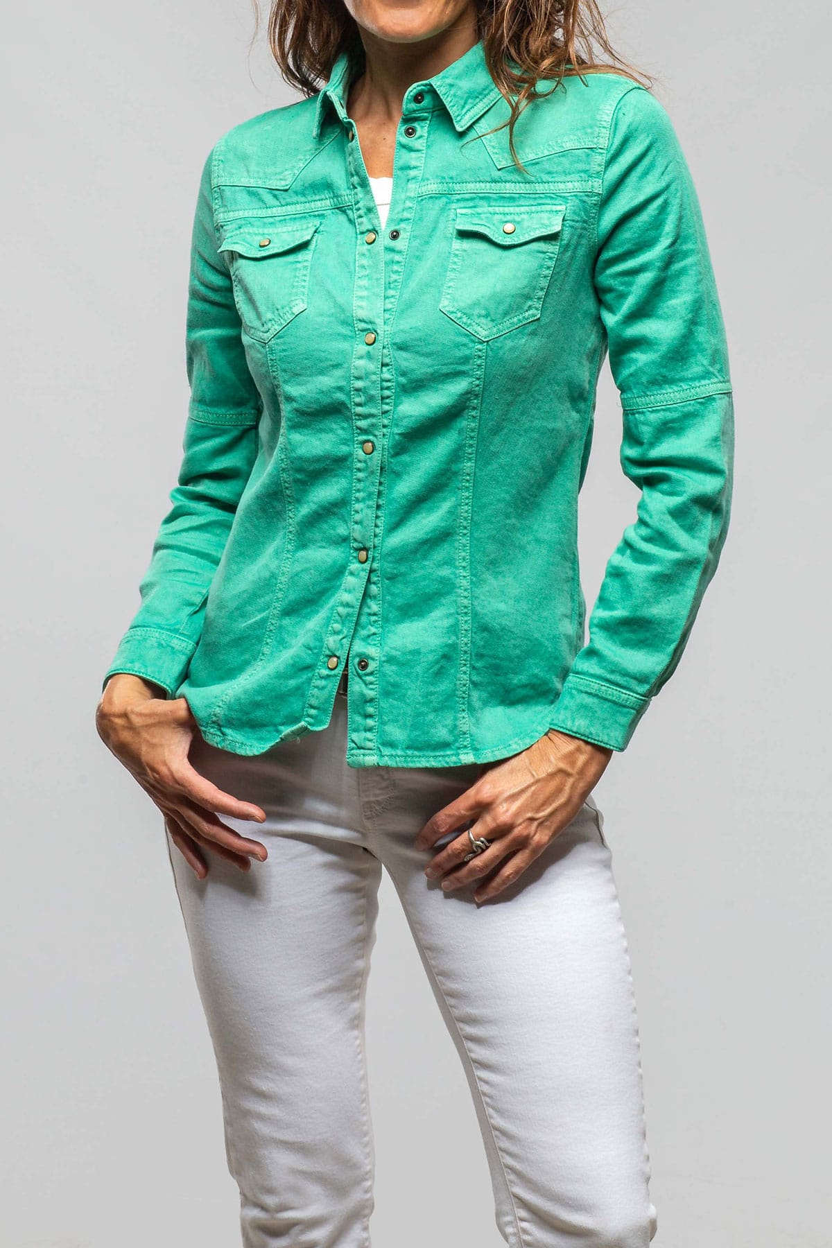 Yarmony Linen-Cotton Snap Shirt In Kingman Turquoise - AXEL'S