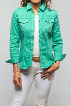 Yarmony Linen-Cotton Snap Shirt In Kingman Turquoise - AXEL'S